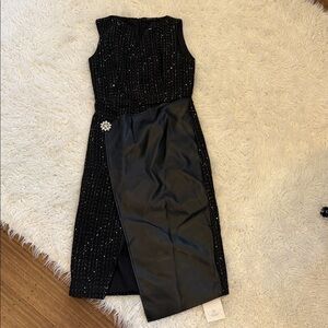 Moi Black Textured Dress with Faux Leather Accent